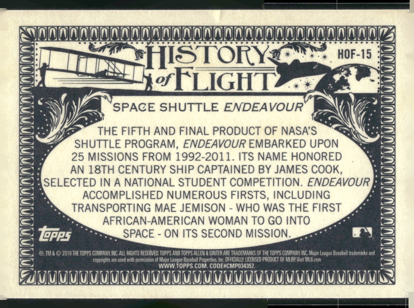 2019 Topps Allen & Ginter #HOF-15 Shuttle Endeavour History of Flight