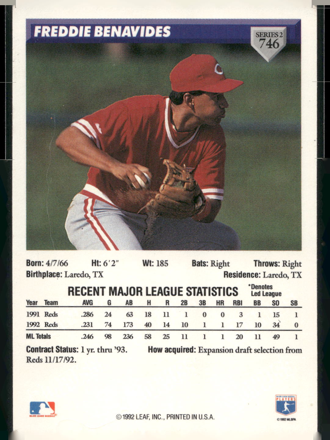 1993 Donruss #746 Freddie Benavides