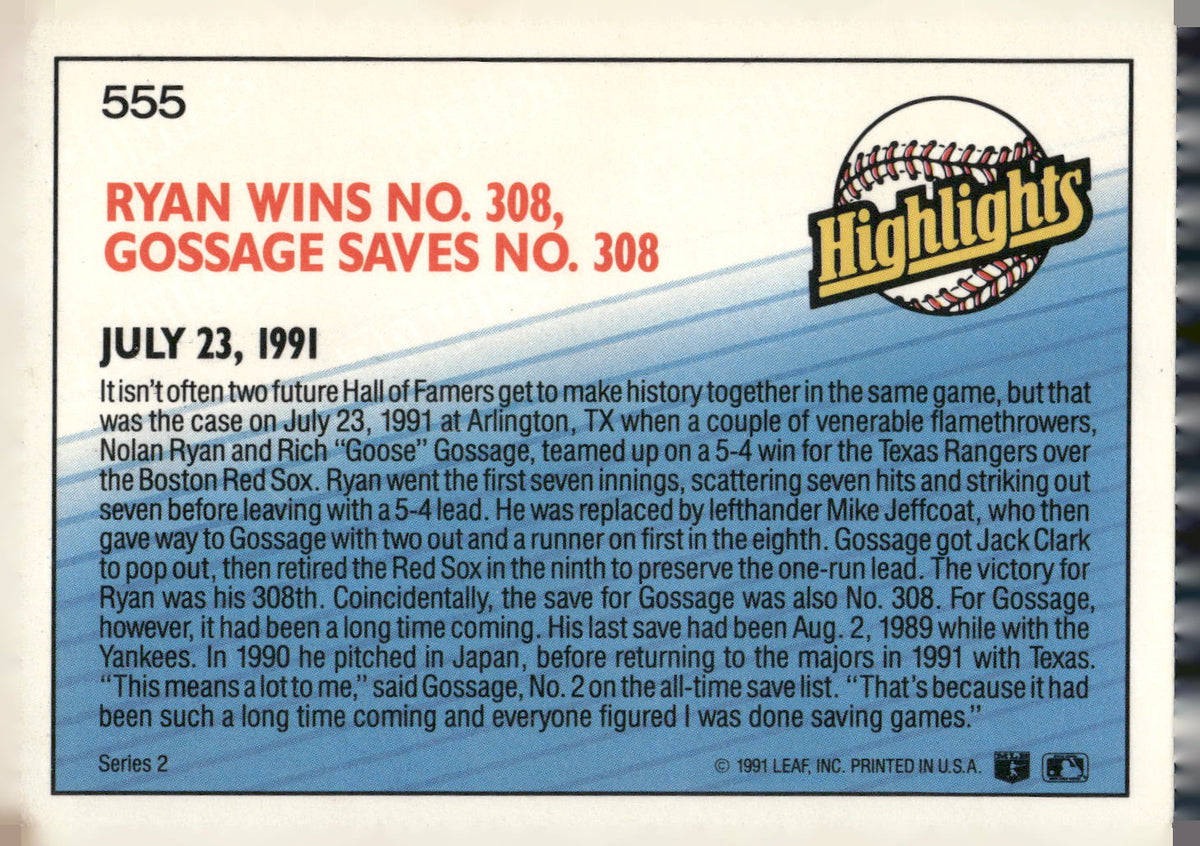 1992 Donruss #555 Rich Gossage / Nolan Ryan
