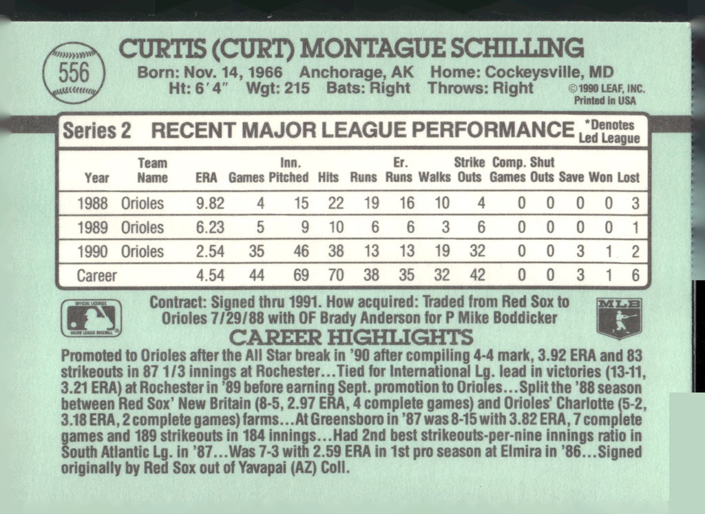 1991 Donruss #556 Curt Schilling
