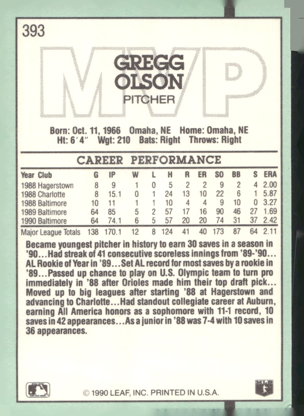 1991 Donruss #393 Gregg Olson