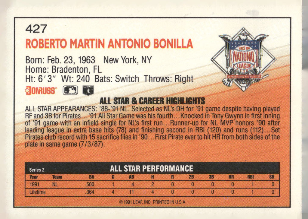 1992 Donruss #427 Bobby Bonilla