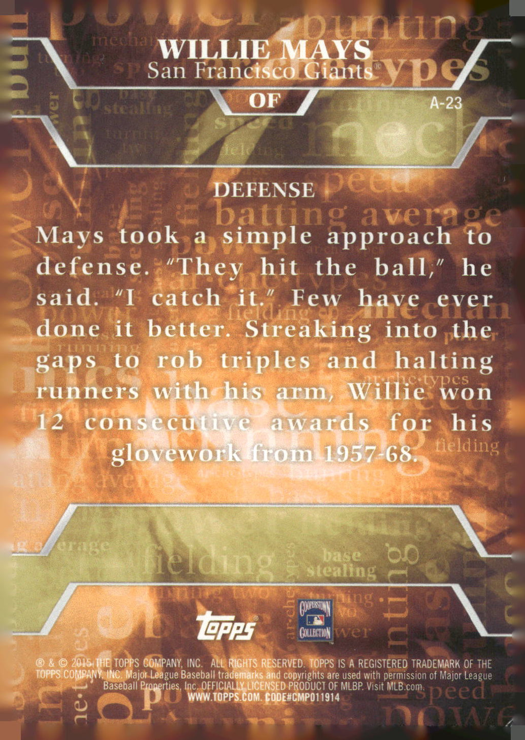 2015 Topps #A-23 Willie Mays Archetypes