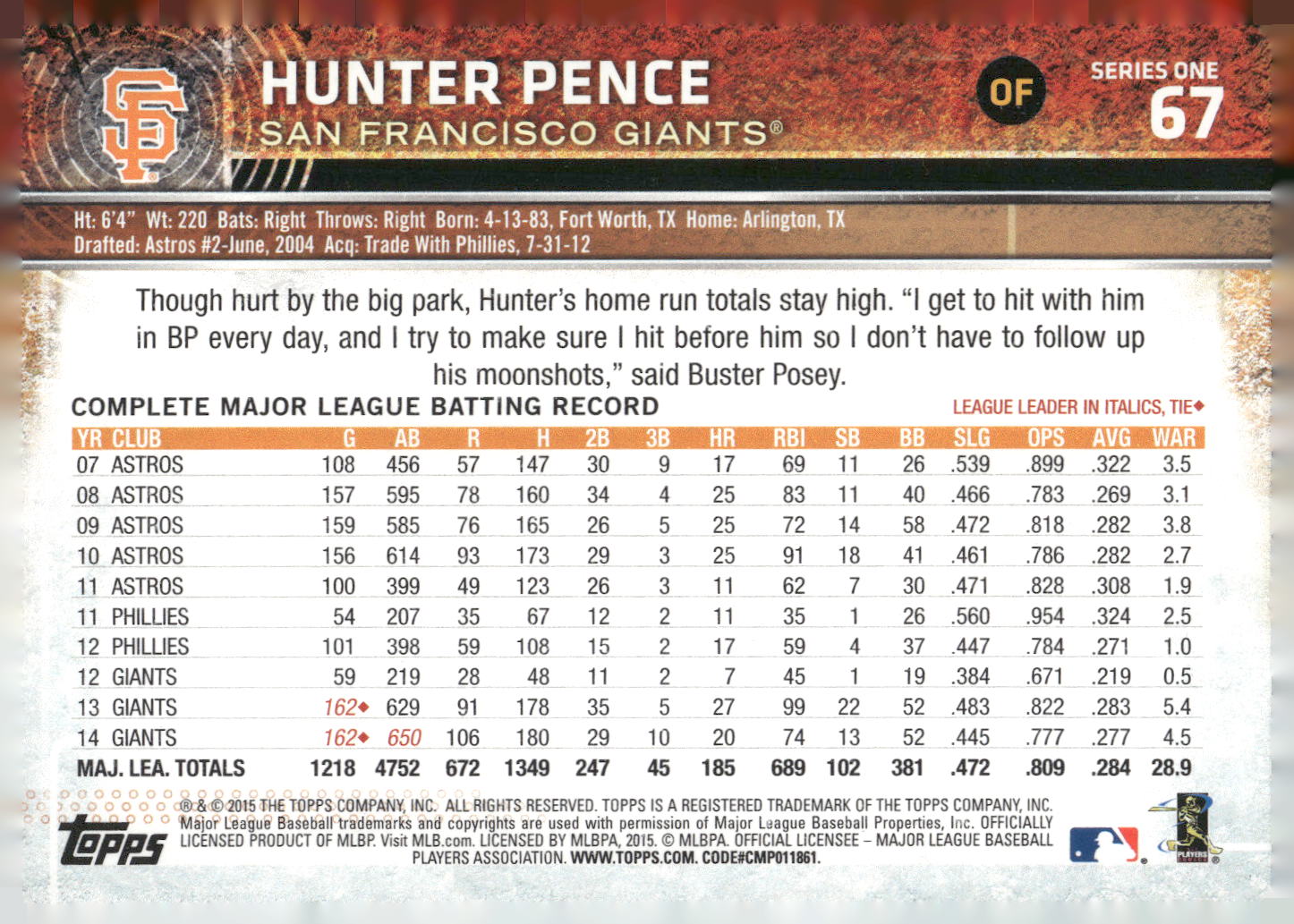 2015 Topps #67 Hunter Pence