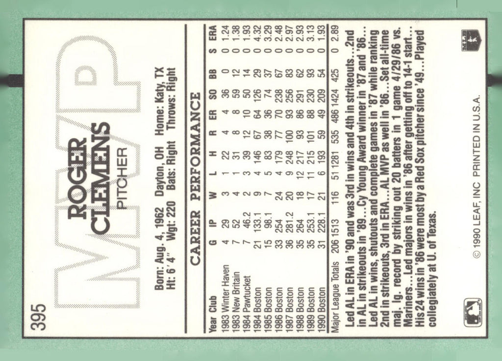 1991 Donruss #395 Roger Clemens