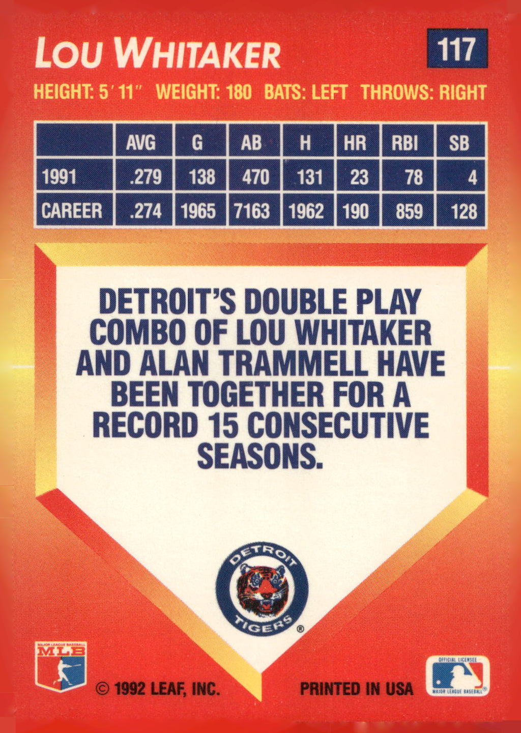 1992 Triple Play #117 Lou Whitaker