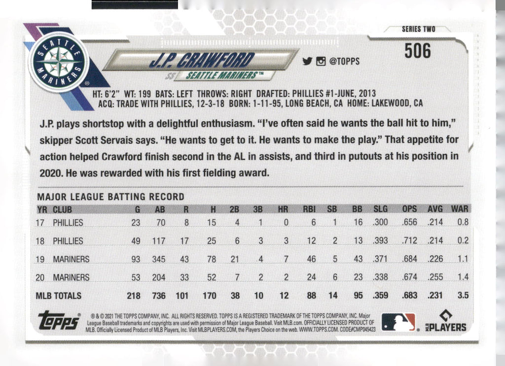 2021 Topps #506 J.P. Crawford
