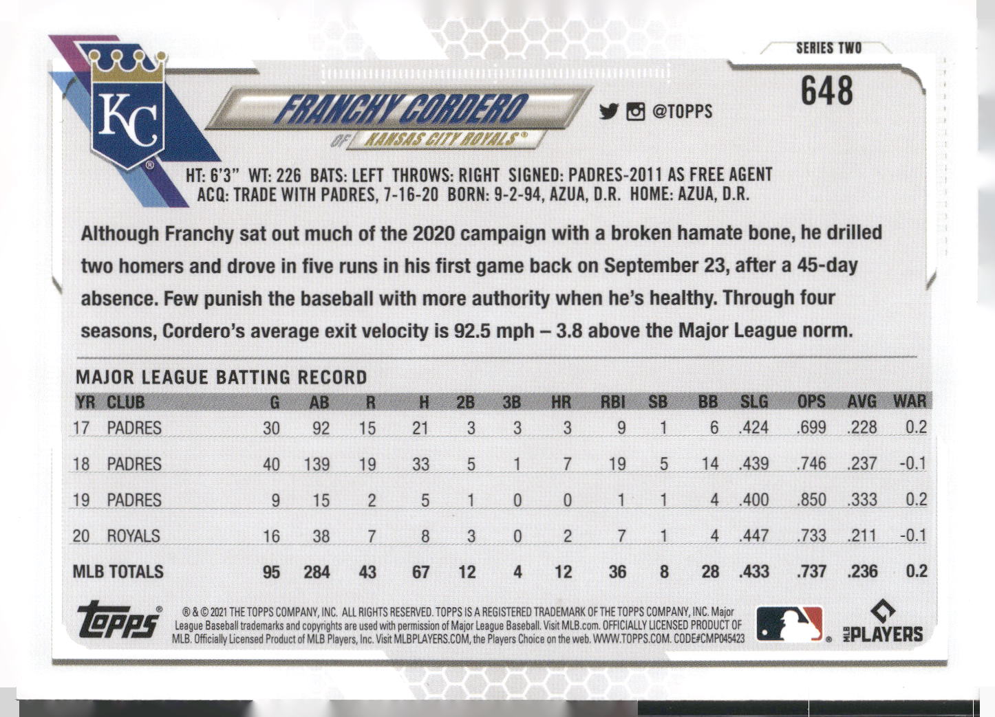 2021 Topps #648 Franchy Cordero