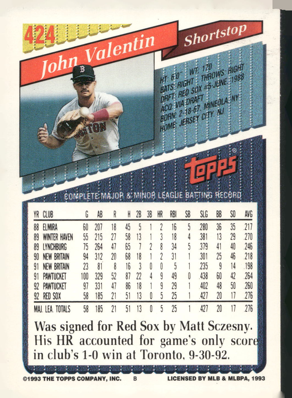 1993 Topps #424 John Valentin