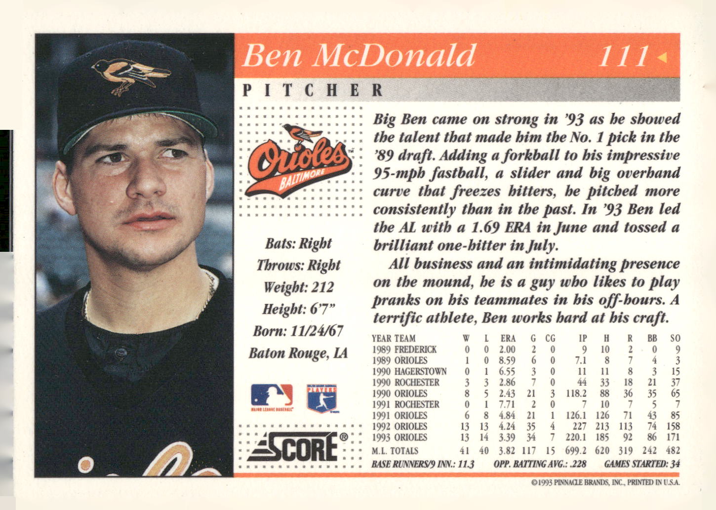 1994 Score #111 Ben McDonald