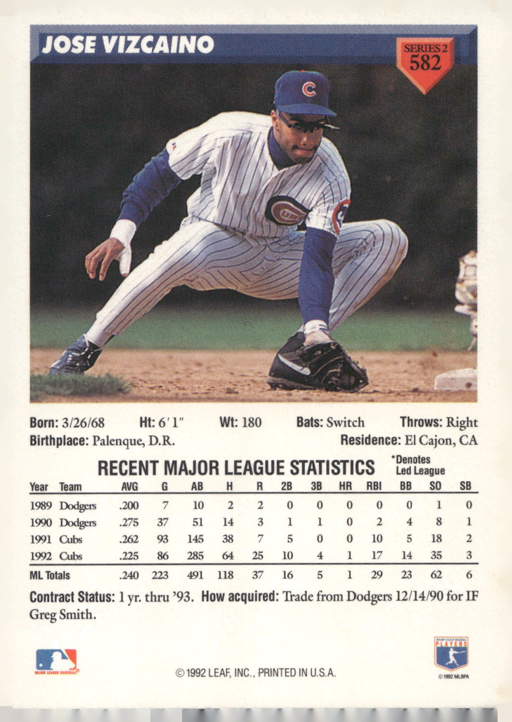 1993 Donruss #582 Jose Vizcaino