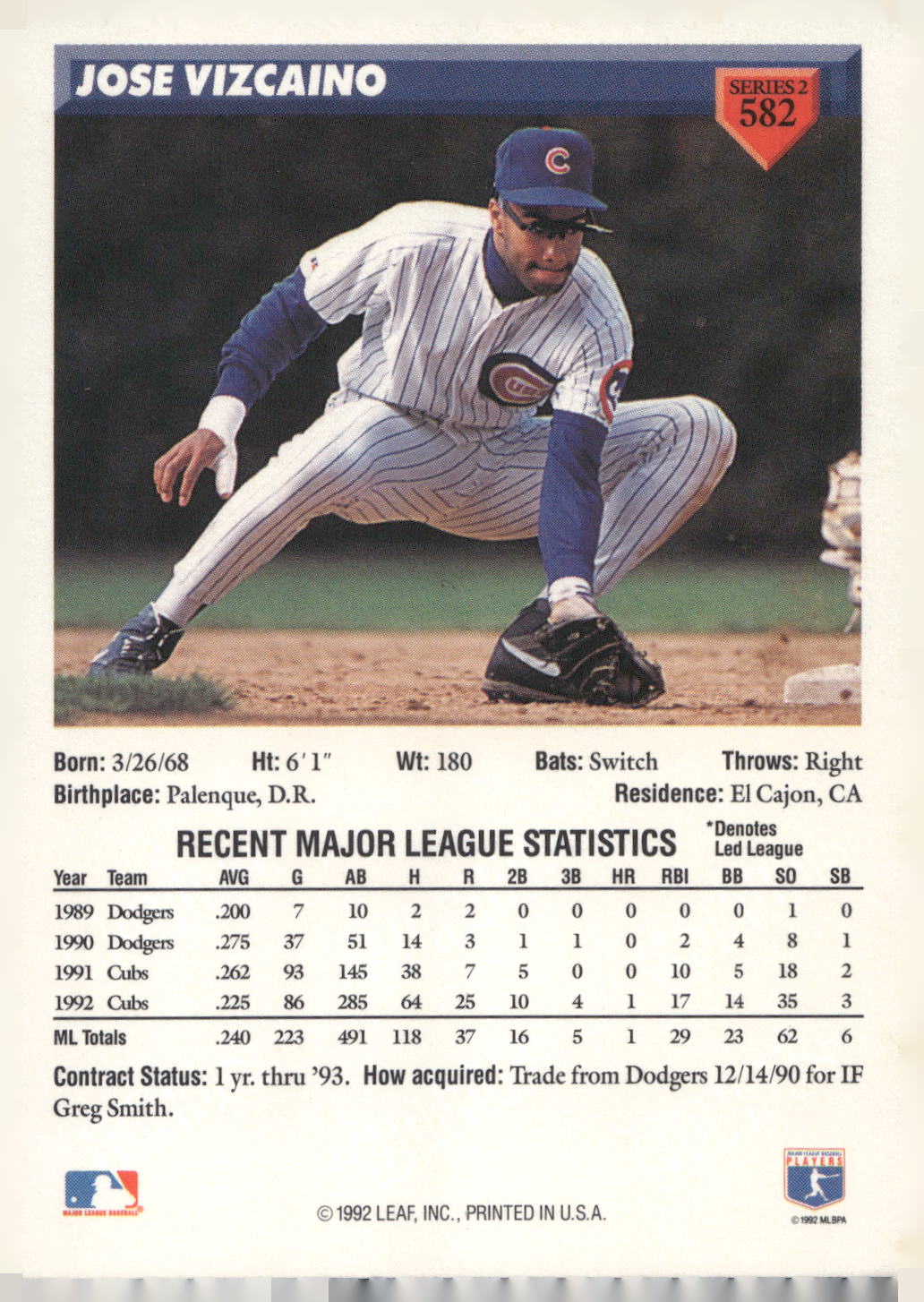 1993 Donruss #582 Jose Vizcaino
