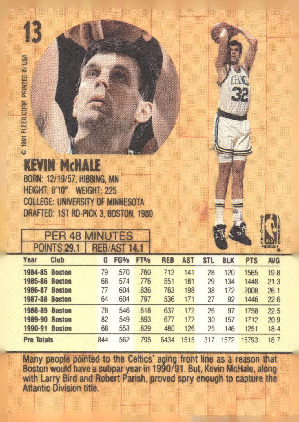 1991-92 Fleer #13 Kevin McHale