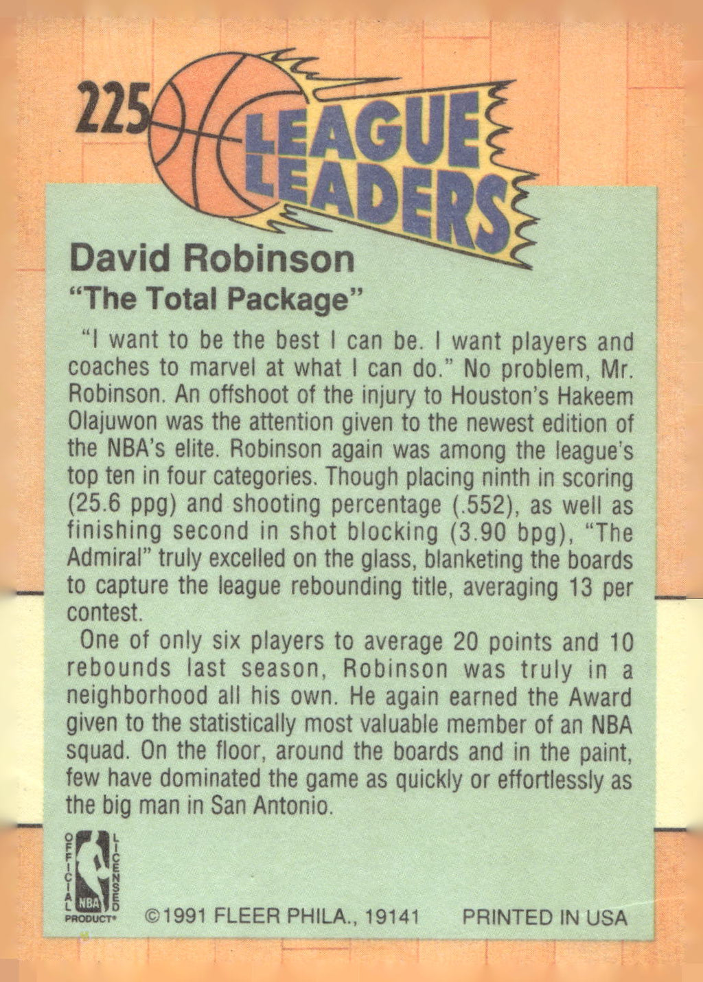 1991-92 Fleer #225 David Robinson