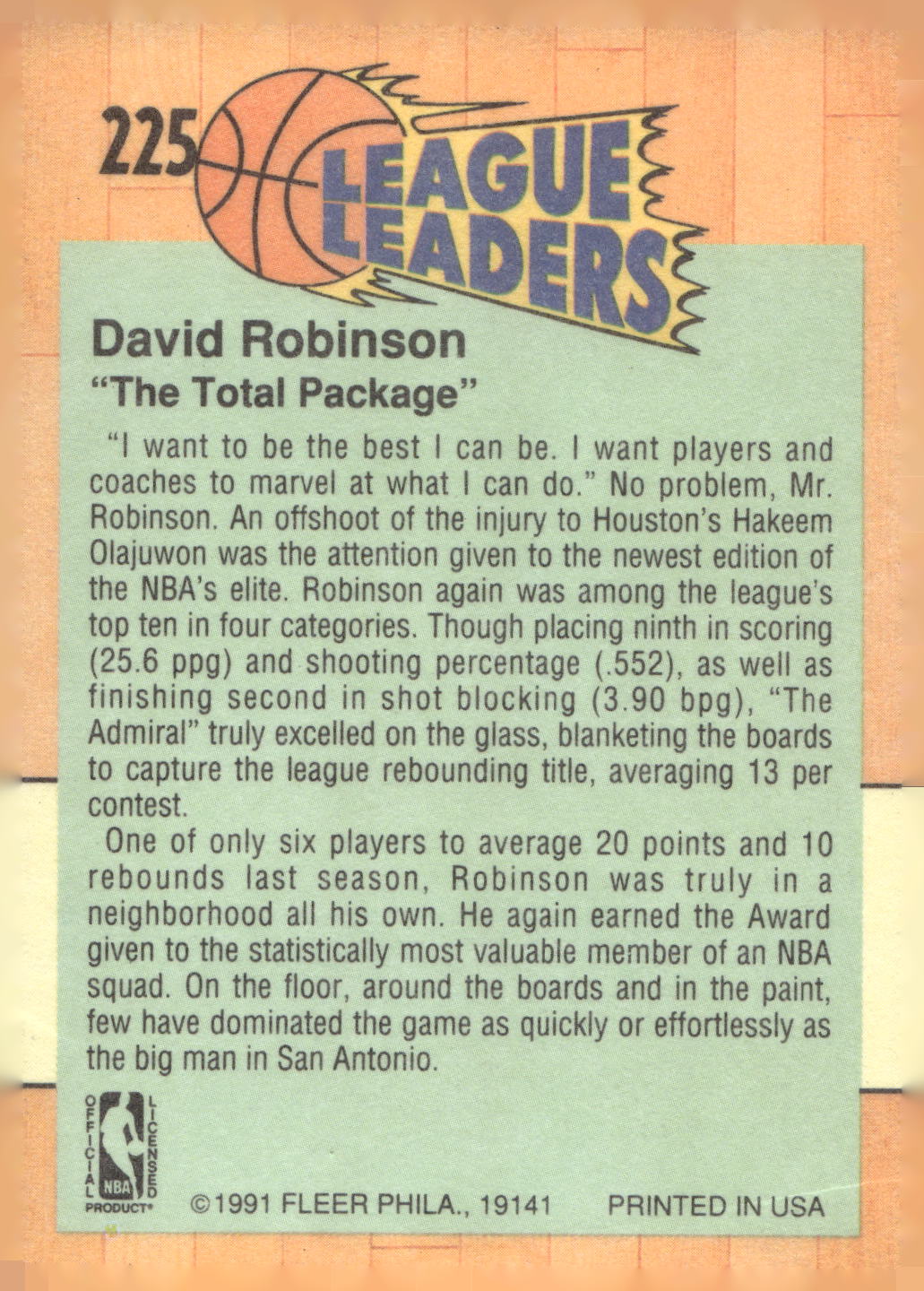 1991-92 Fleer #225 David Robinson