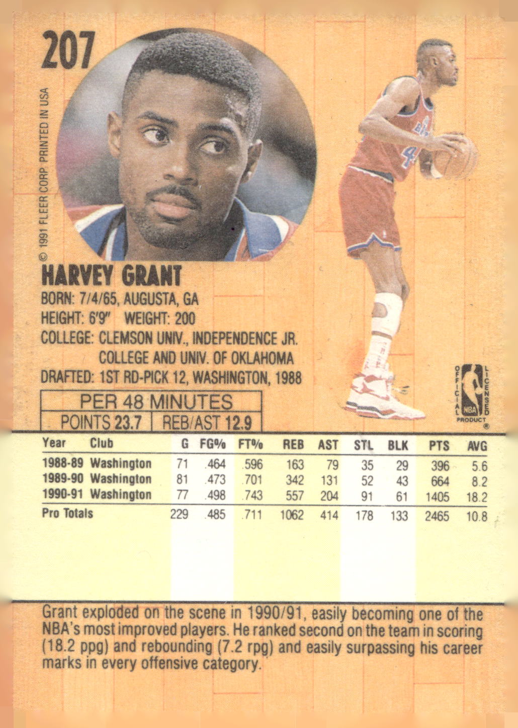 1991-92 Fleer #207 Harvey Grant