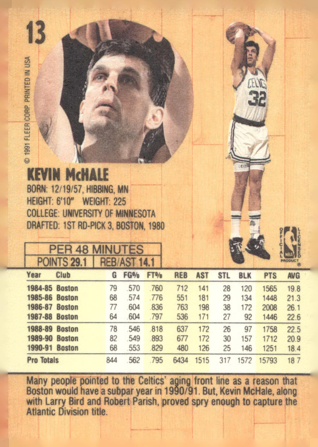 1991-92 Fleer #13 Kevin McHale