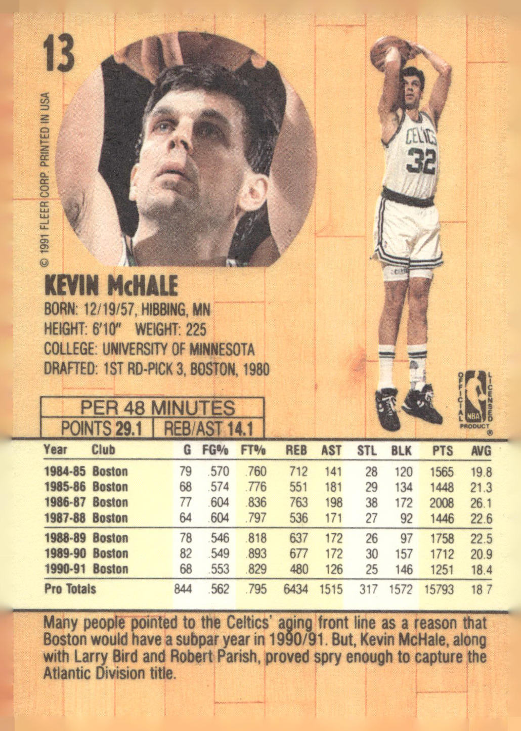 1991-92 Fleer #13 Kevin McHale