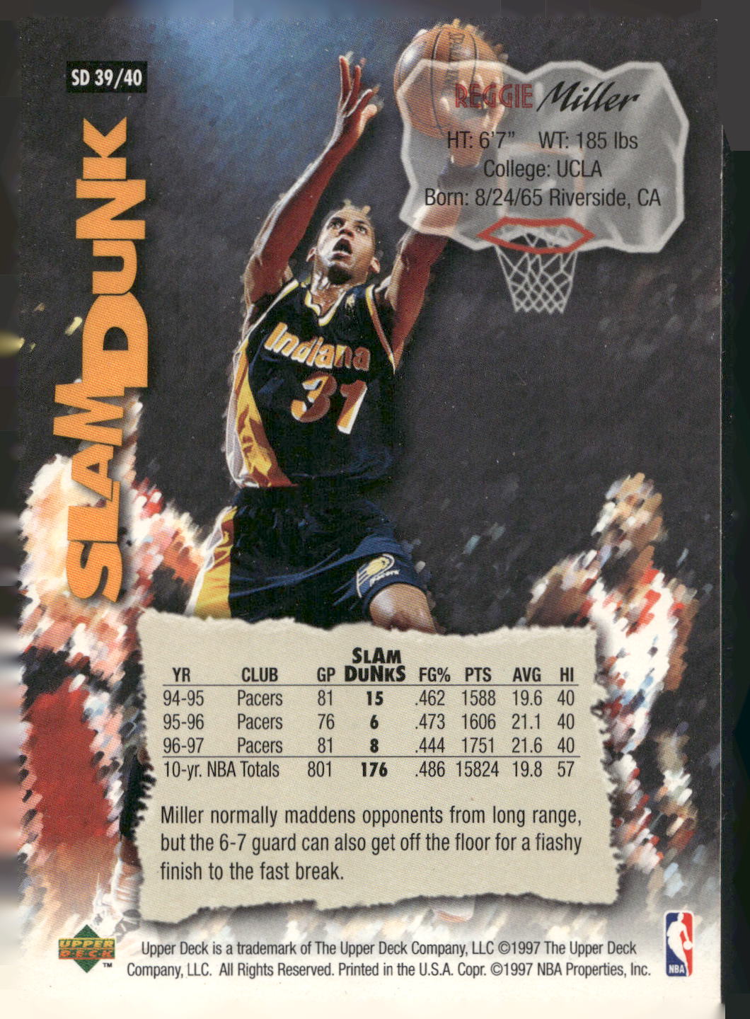 1997 Upper Deck Nestle Slam Dunk #SD39 Reggie Miller