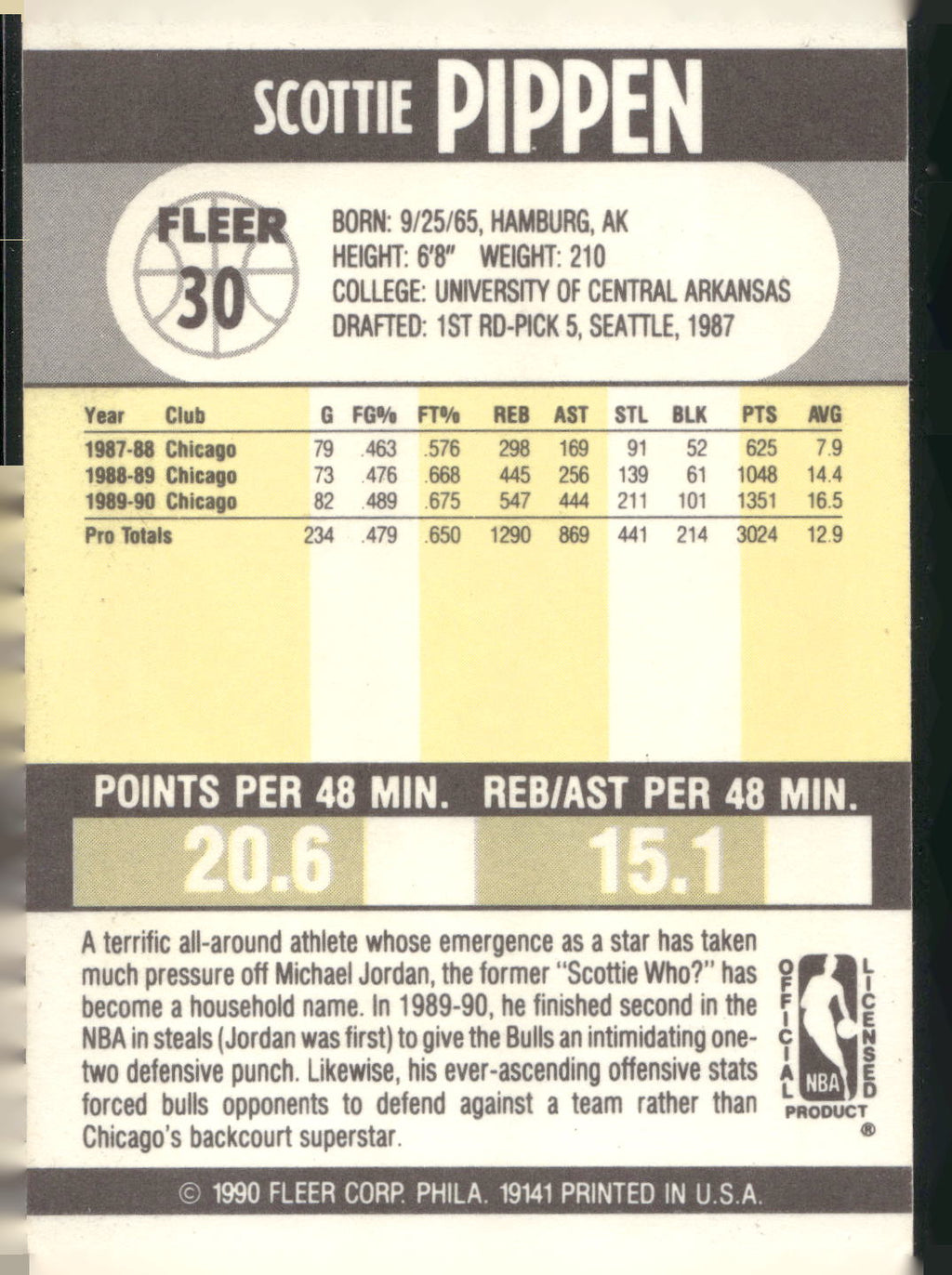 1990-91 Fleer #30 Scottie Pippen