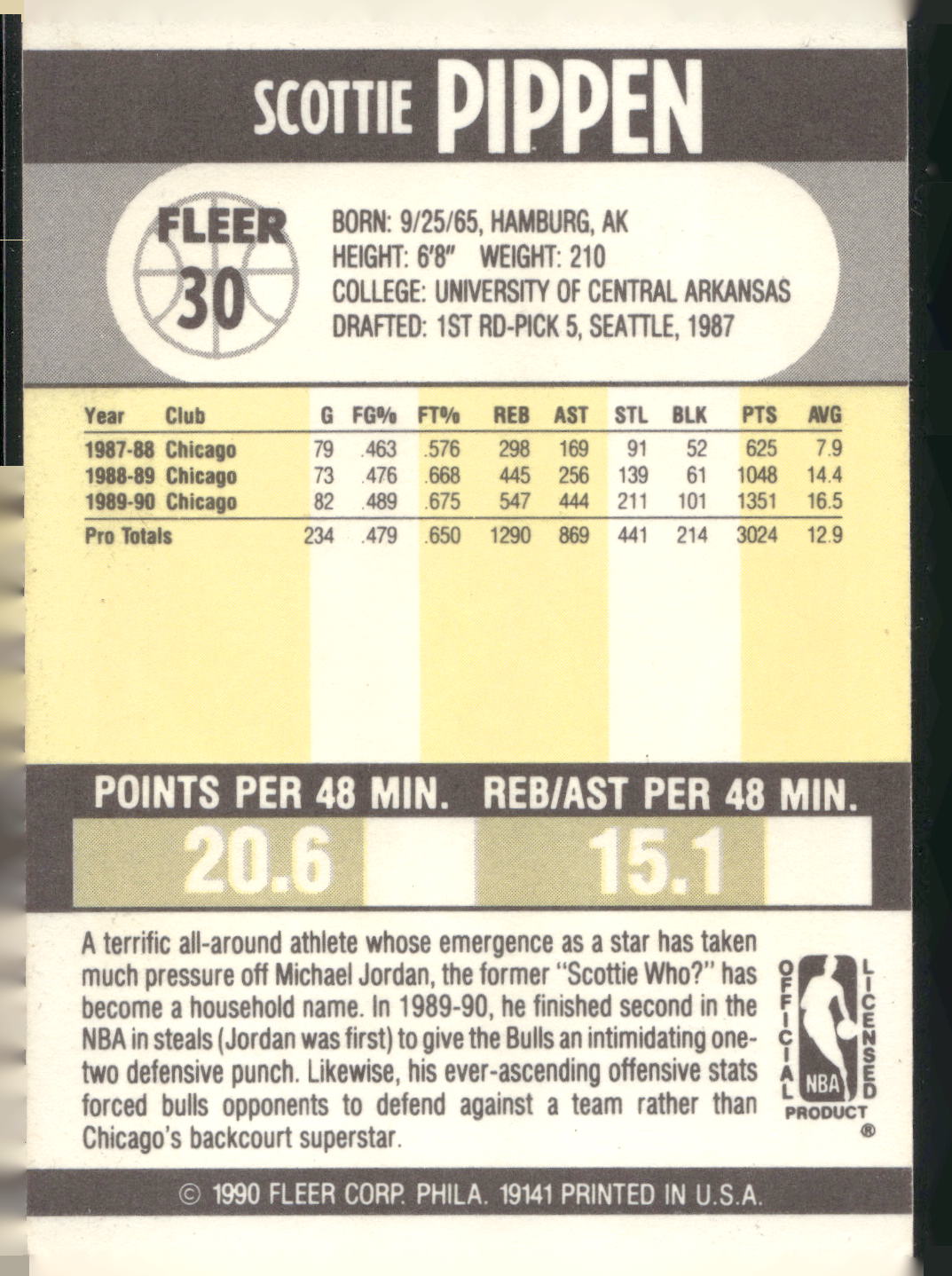1990-91 Fleer #30 Scottie Pippen