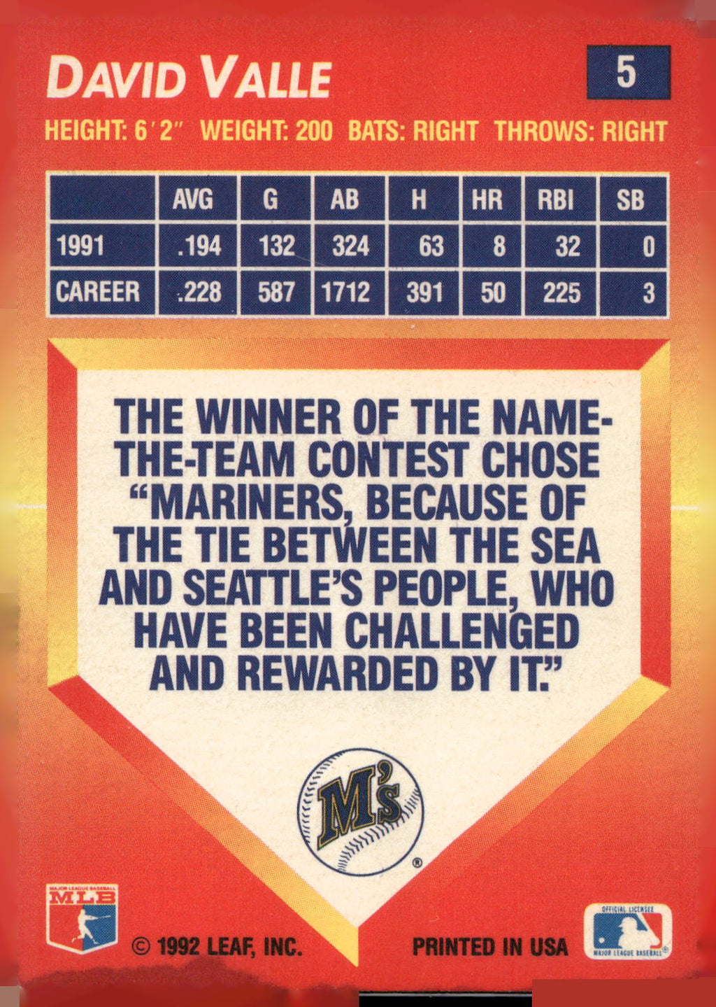 1992 Triple Play #5 Dave Valle