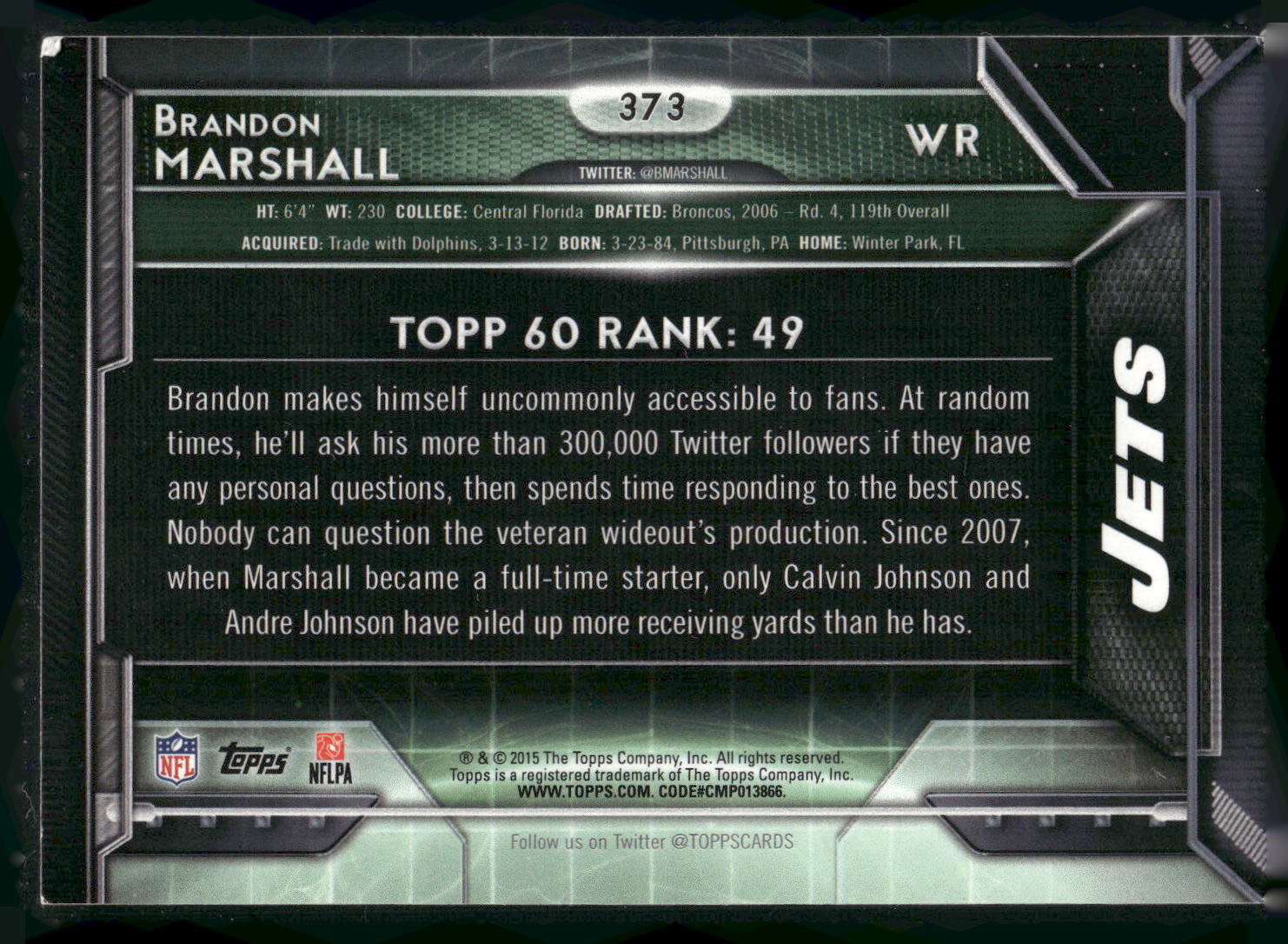 2015 Topps #373 Brandon Marshall