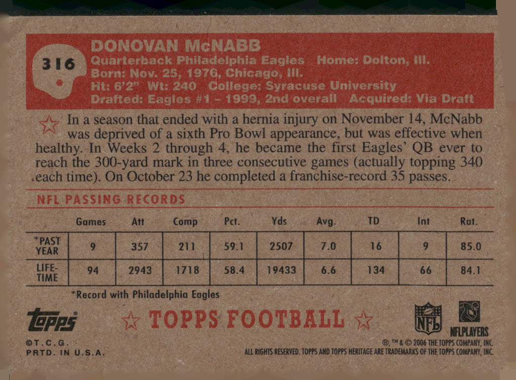 2006 Topps Heritage #316 Donovan McNabb
