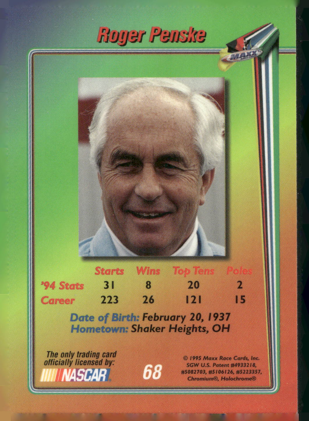 1995 Maxx Premier Plus #68 Roger Penske
