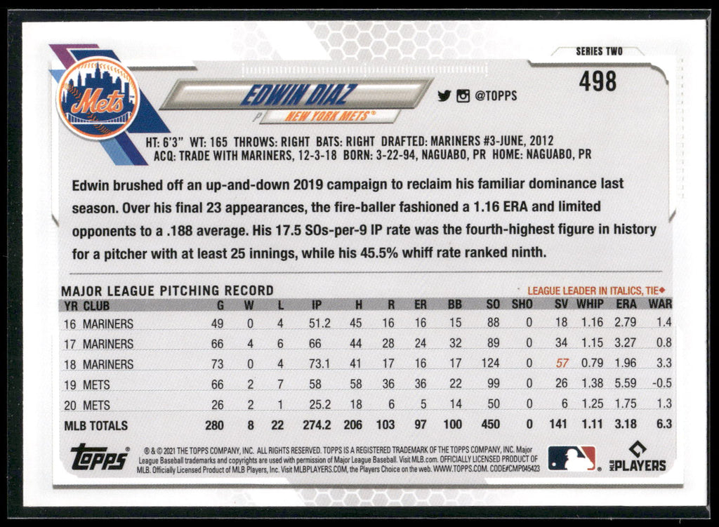 2021 Topps #498 Edwin Diaz