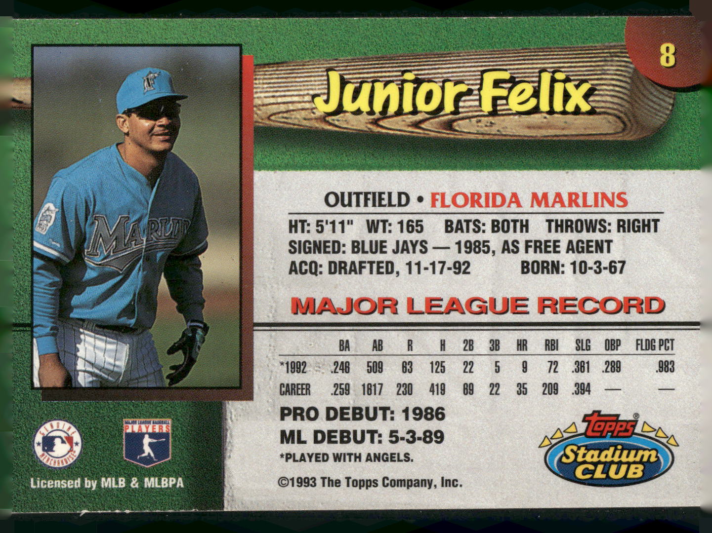 1993 Stadium Club Florida Marlins #8 Junior Felix