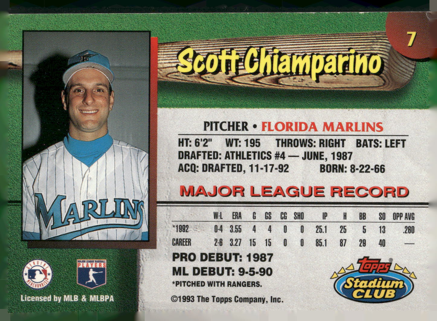 1993 Stadium Club Florida Marlins #7 Scott Chiamparino