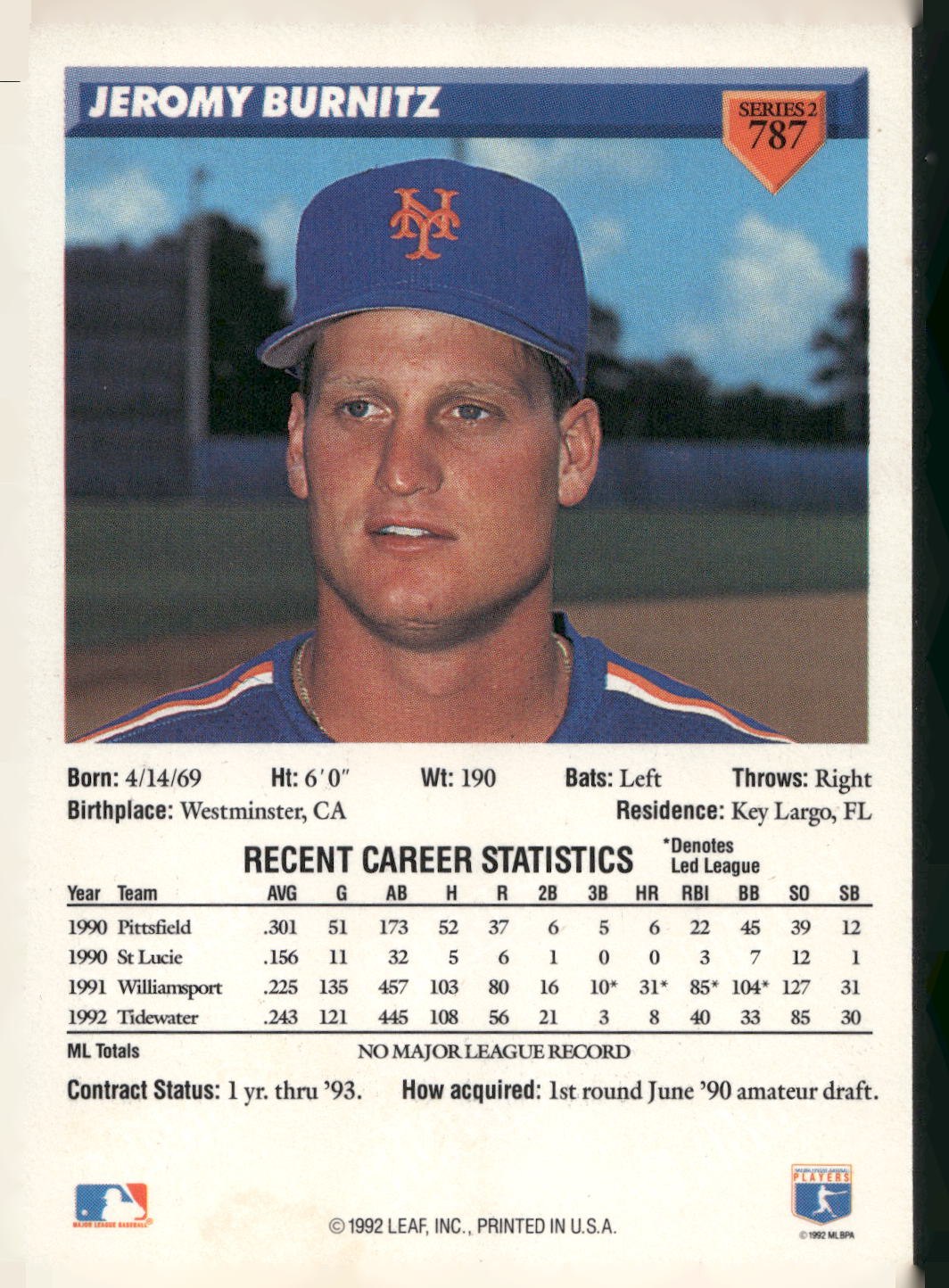 1993 Donruss #787 Jeromy Burnitz
