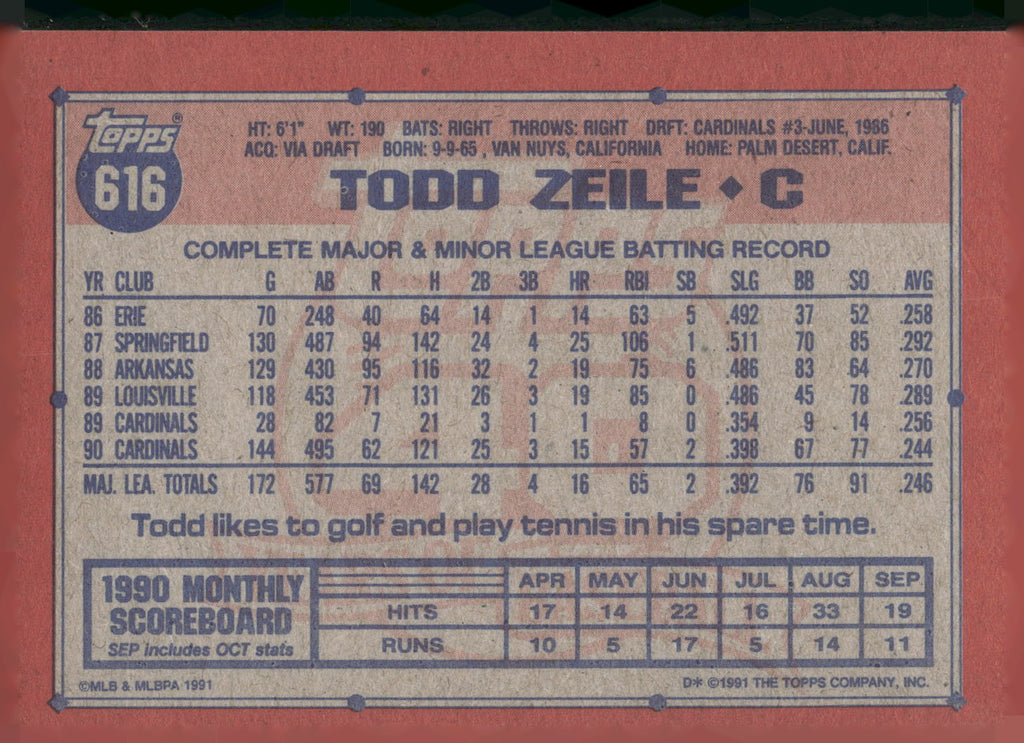 1991 Topps #616 Todd Zeile