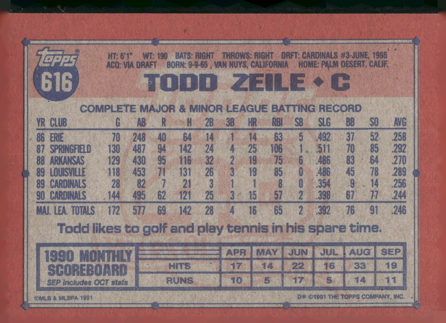 1991 Topps #616 Todd Zeile