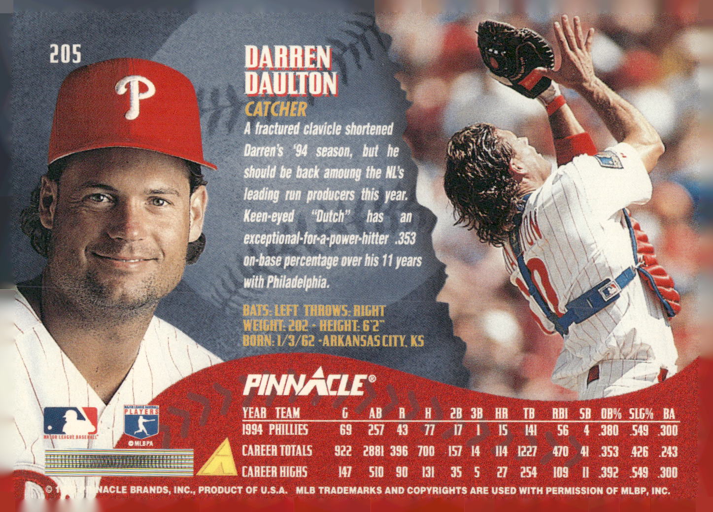 1995 Pinnacle #205 Darren Daulton