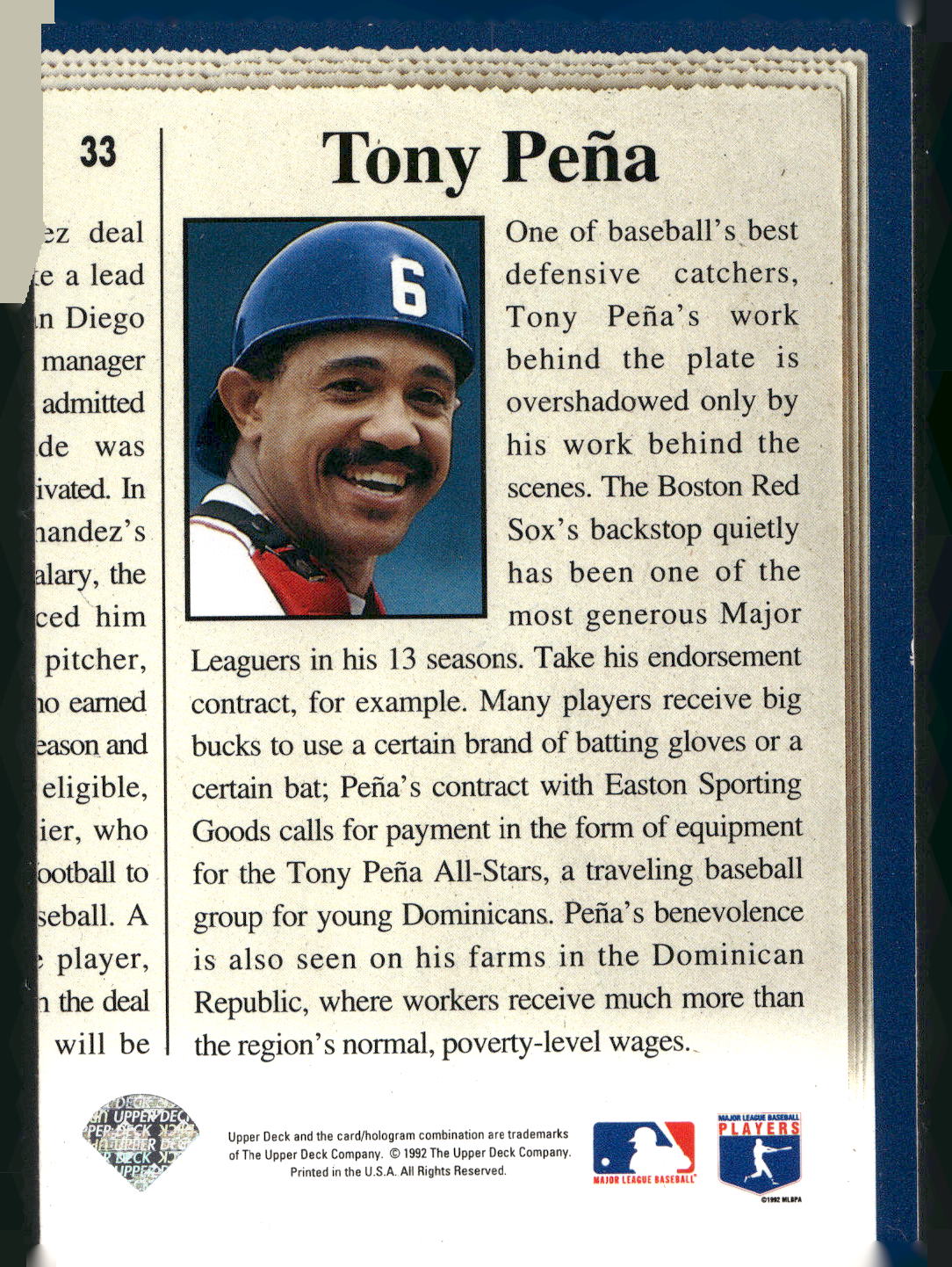 1993 Upper Deck #33 Tony Pena