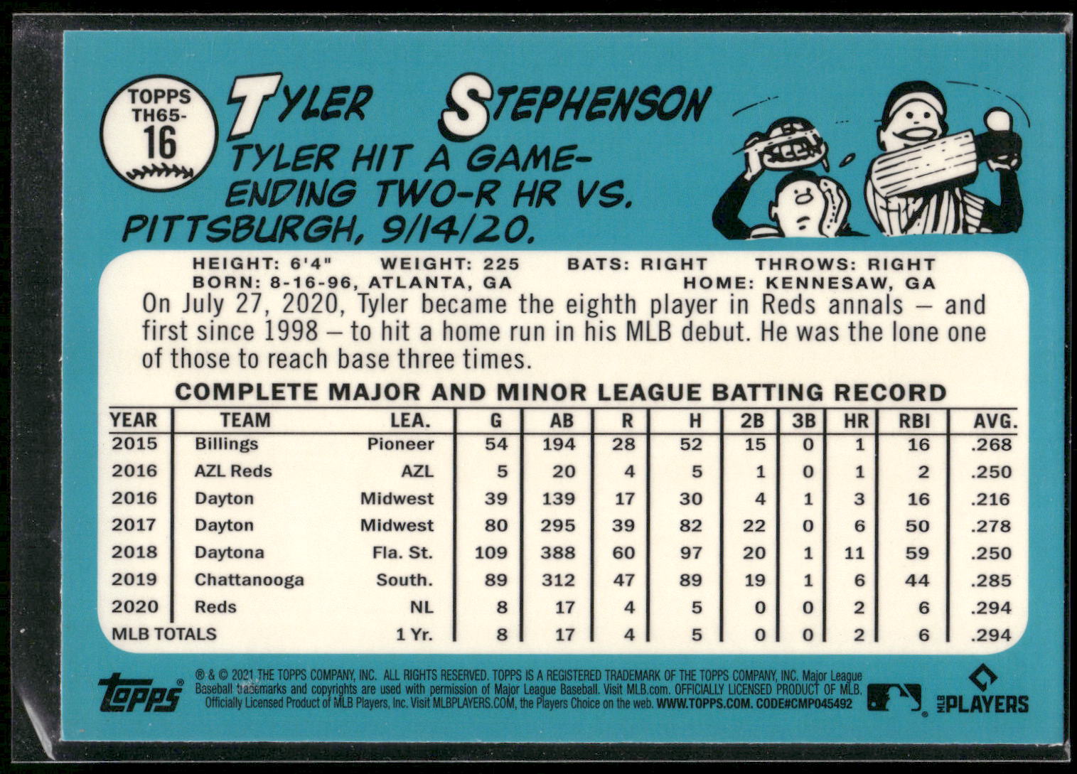 2021 Topps #TH65-16 Tyler Stephenson 1965 Topps Redux Chrome