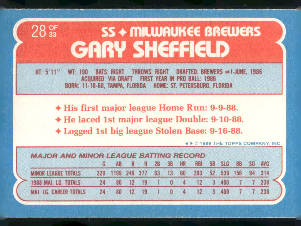 1989 Topps Toys "R" Us Rookies #28 Gary Sheffield