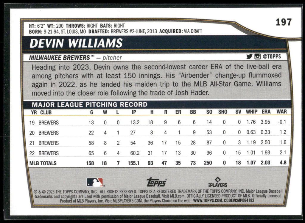 2023 Topps Big League #197 Devin Williams