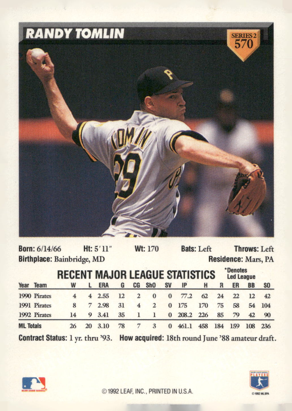 1993 Donruss #570 Randy Tomlin