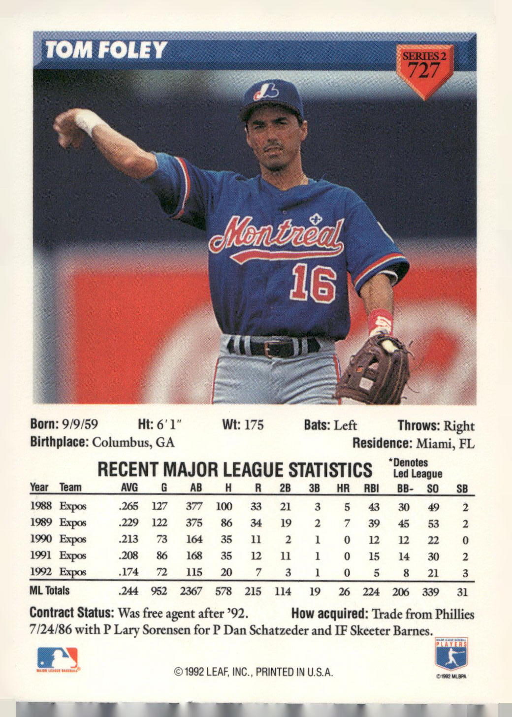 1993 Donruss #727 Tom Foley