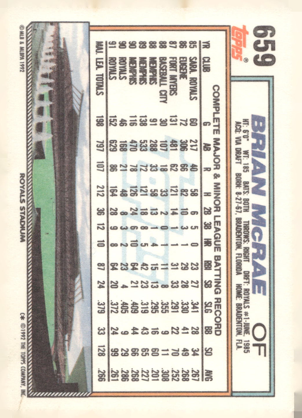 1992 Topps #659 Brian McRae
