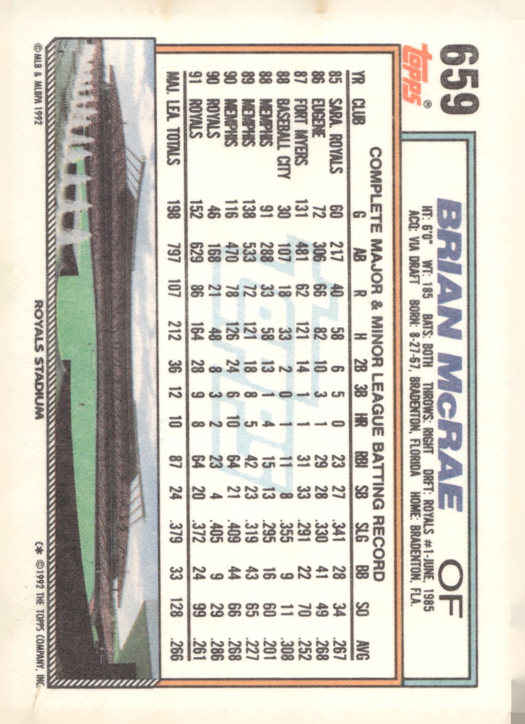 1992 Topps #659 Brian McRae