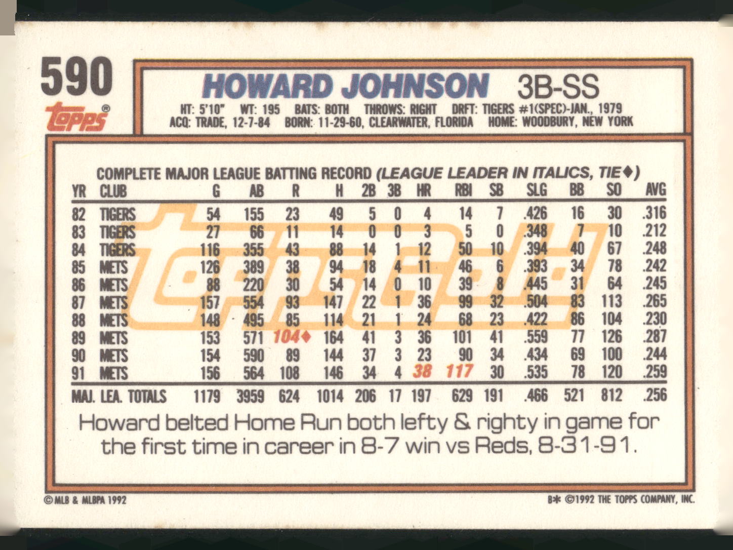 1992 Topps #590 Howard Johnson Gold