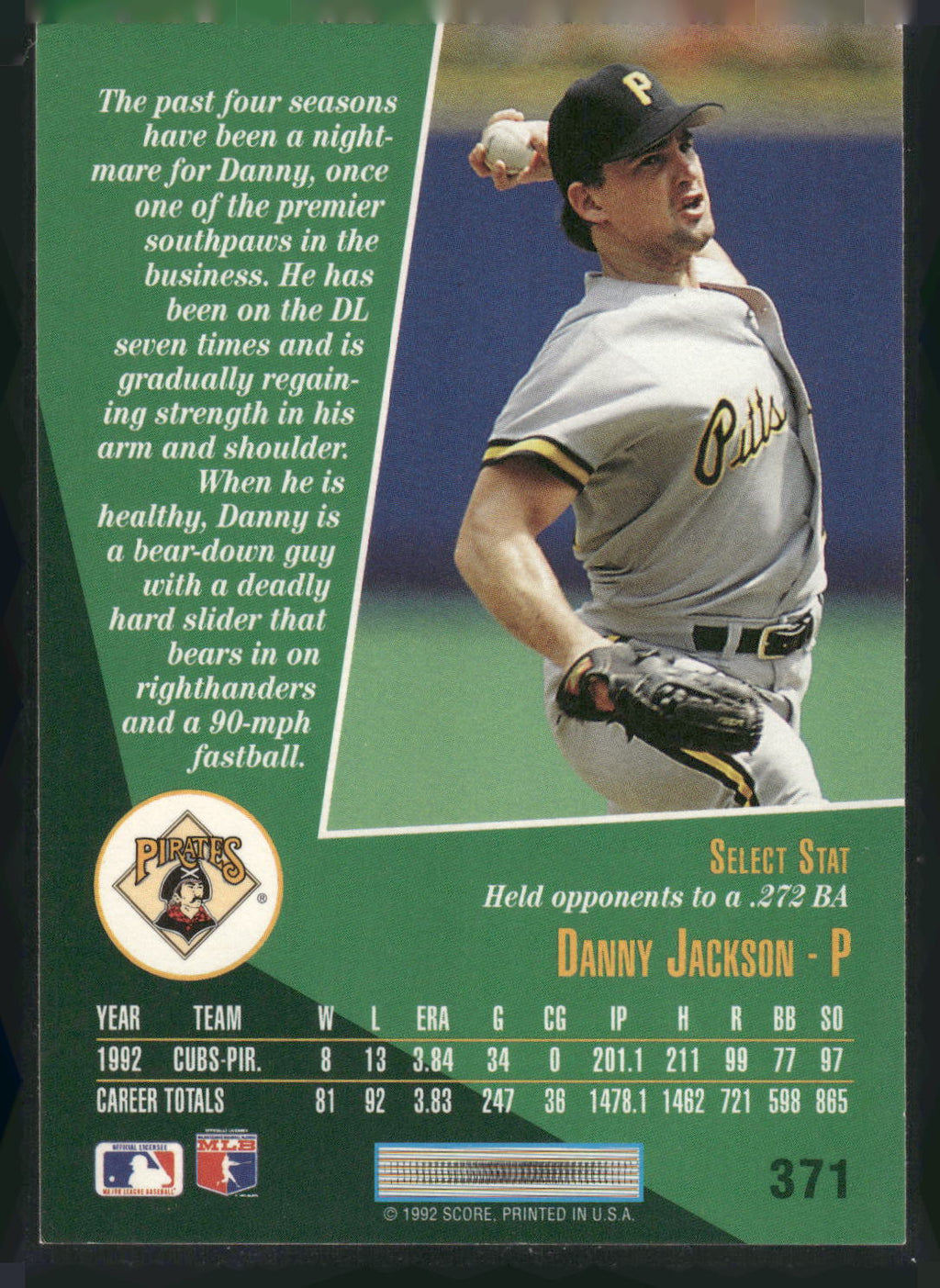 1993 Select #371 Danny Jackson