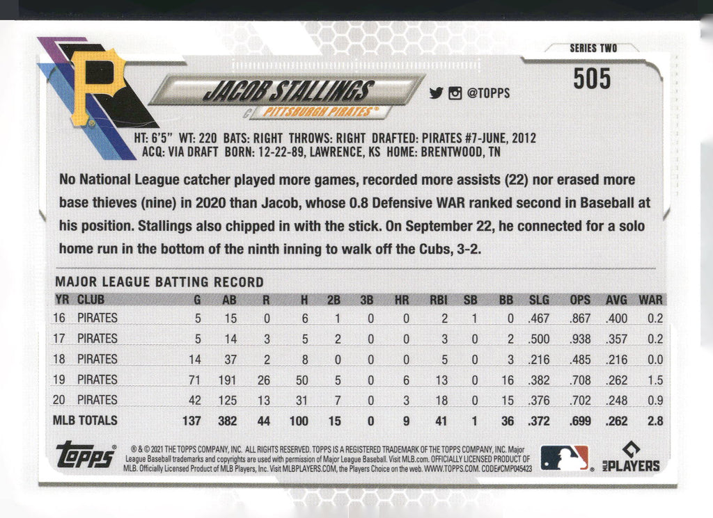 2021 Topps #505 Jacob Stallings