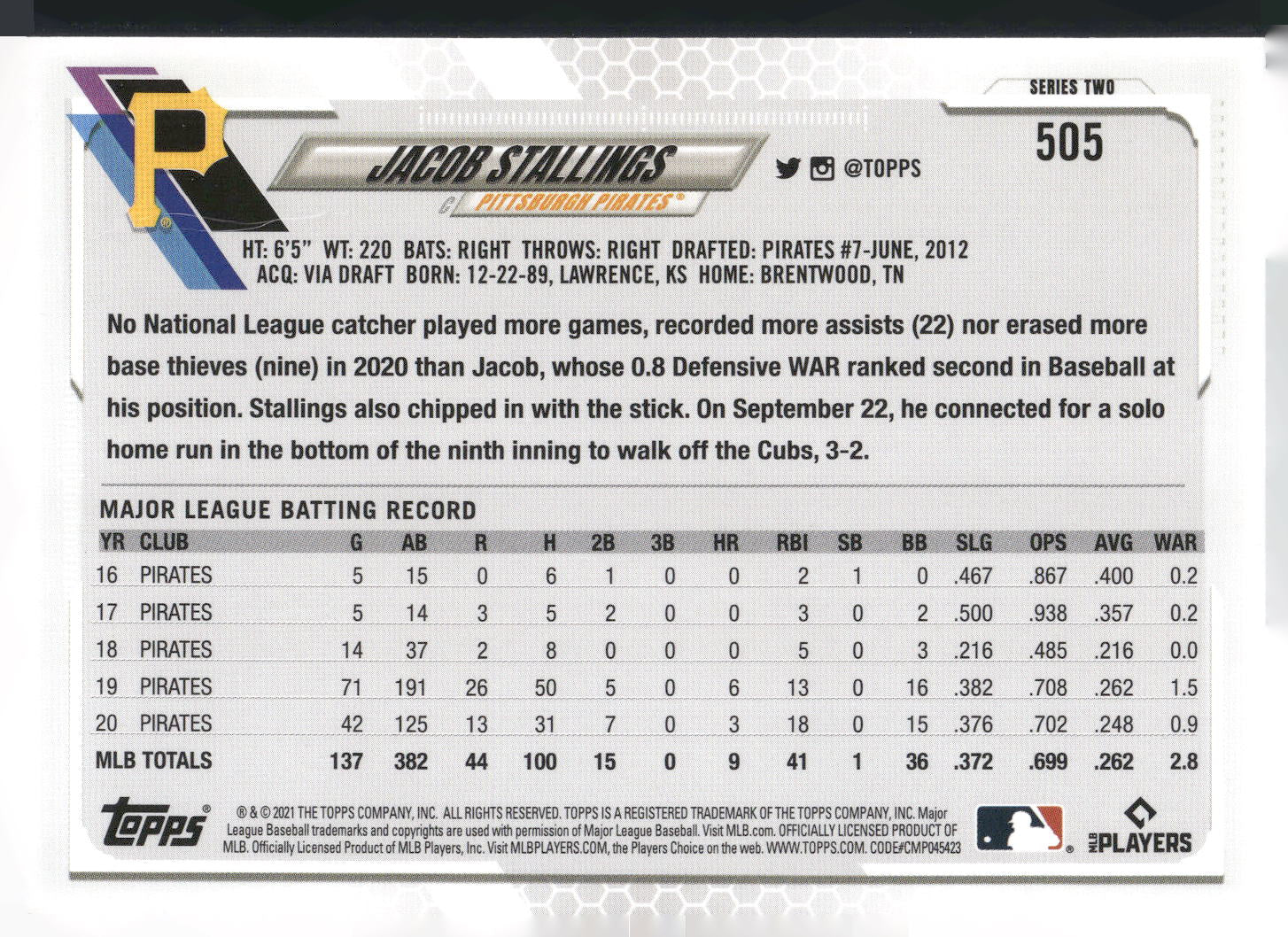 2021 Topps #505 Jacob Stallings