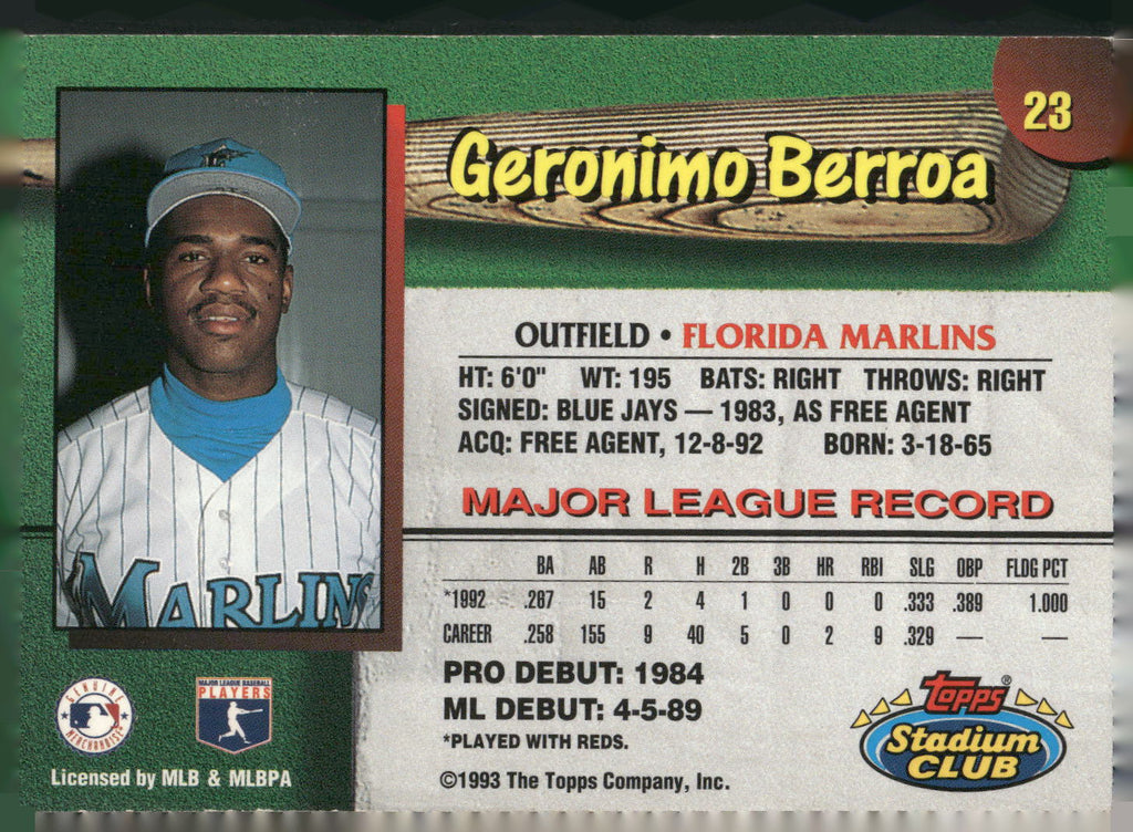1993 Stadium Club Florida Marlins #23 Geronimo Berroa