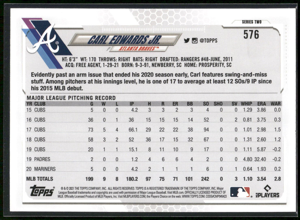2021 Topps #576 Carl Edwards Jr.